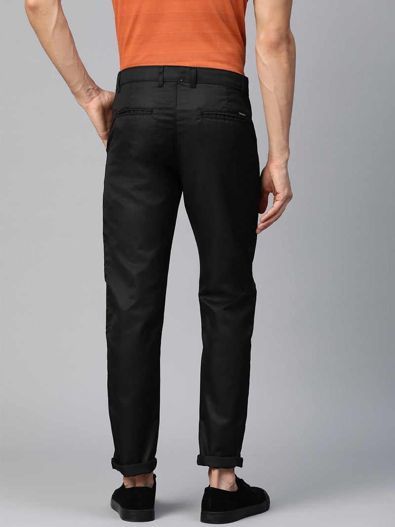 DENNISON Men Black Smart Tapered Fit Solid Regular Trousers