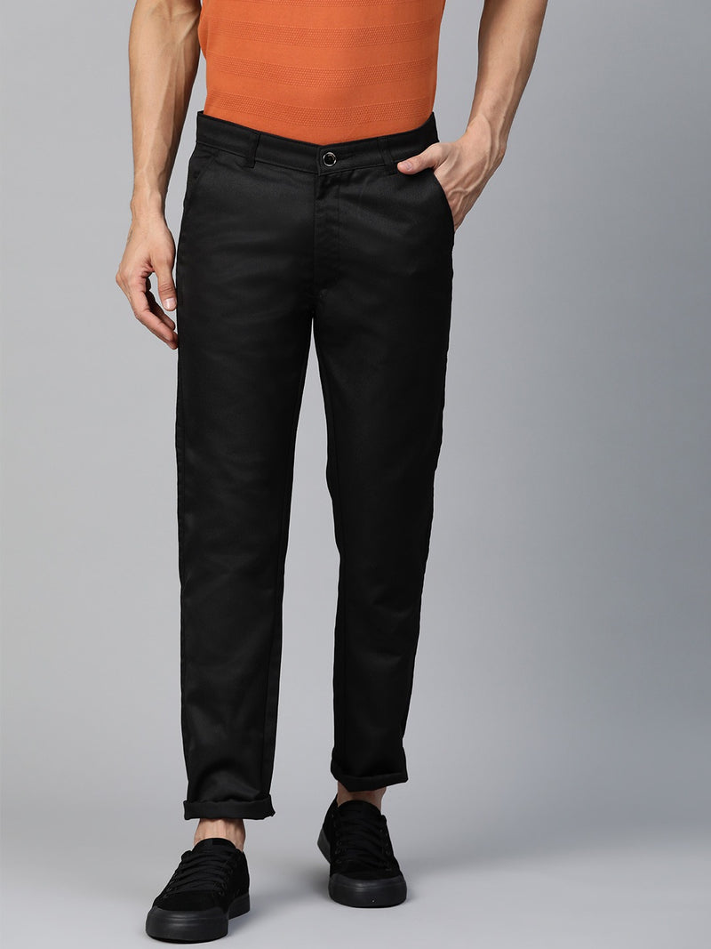 DENNISON Men Black Smart Tapered Fit Solid Regular Trousers
