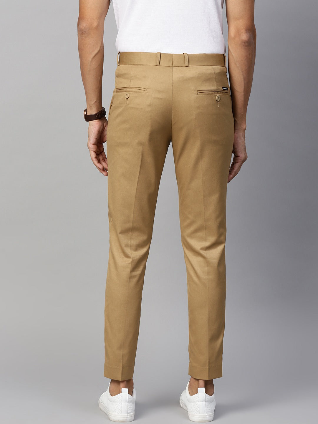 Men Black Smart Tapered Fit Solid Cropped Regular Trousers   dennisonfashionindia