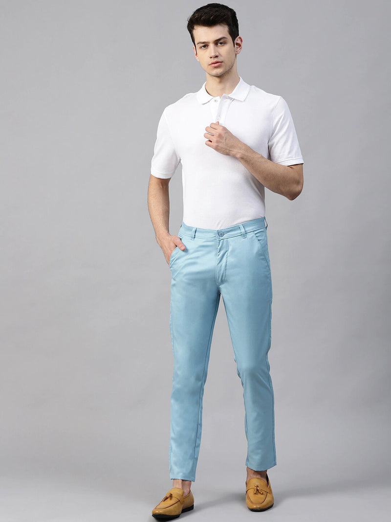 DENNISON Men Blue Smart Tapered Fit Solid Chinos