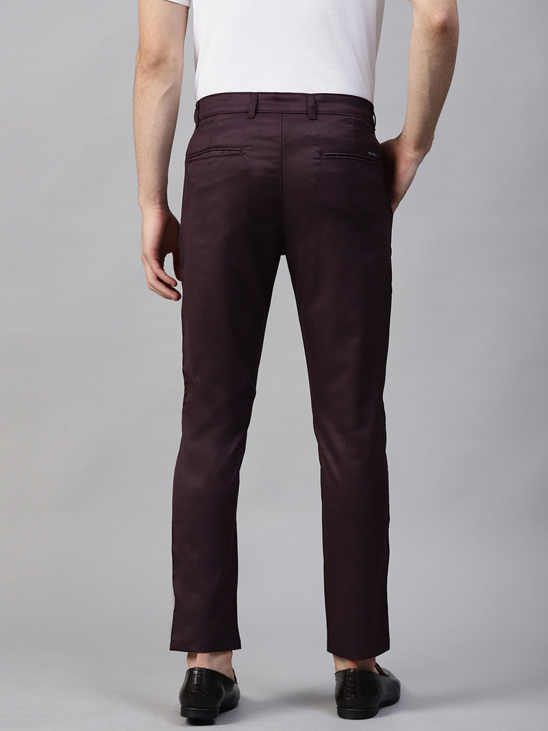 DENNISON Men Burgundy Smart Tapered Fit Solid Chinos