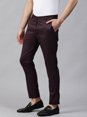 DENNISON Men Burgundy Smart Tapered Fit Solid Chinos