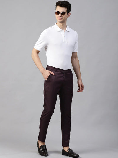 DENNISON Men Burgundy Smart Tapered Fit Solid Chinos