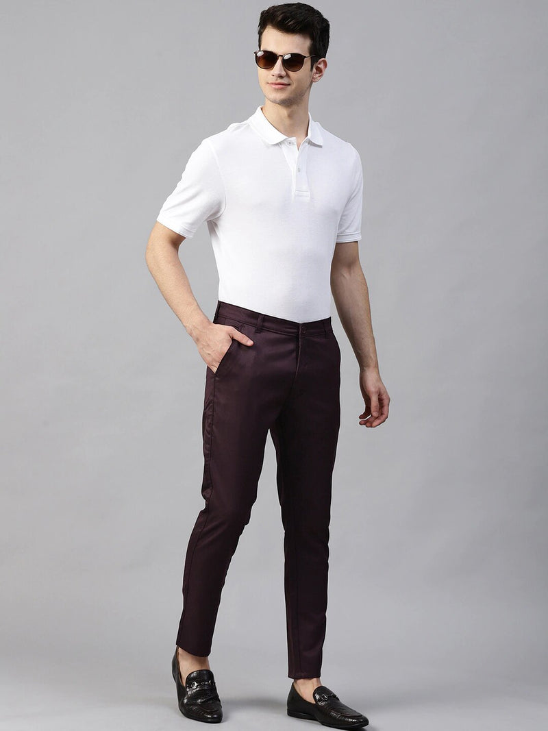 DENNISON Men Burgundy Smart Tapered Fit Solid Chinos
