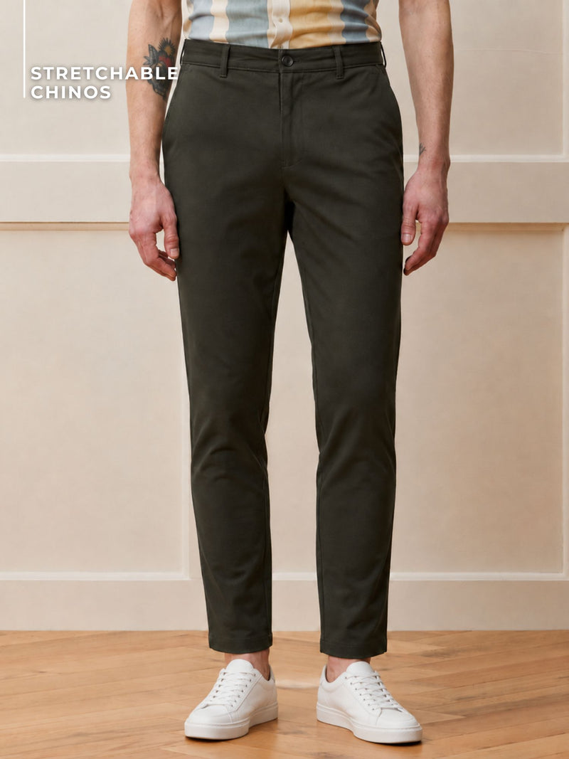 Olive Green: Textured Stretchable Chinos