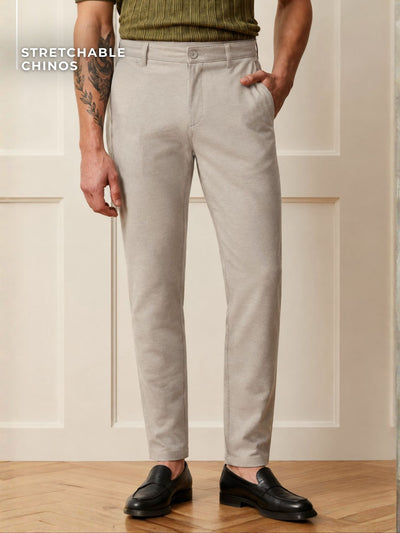 Grey: Textured Stretchable Chinos