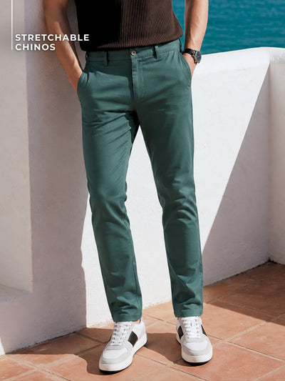Bottle Green: Textured Stretchable Chinos