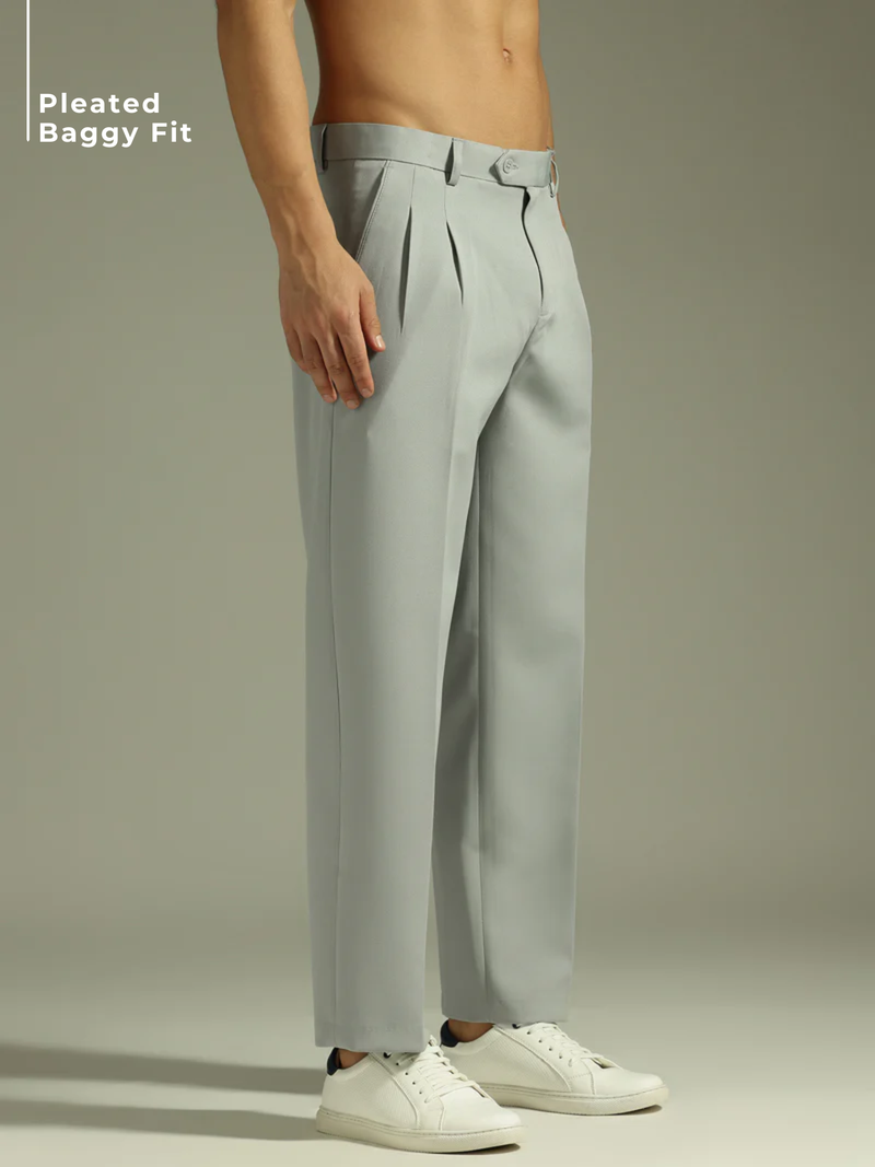 Men's Grey Korean Baggy Loose Fit Trouser