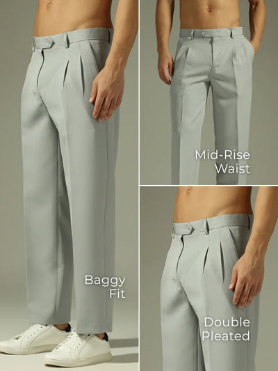 Men's Grey Korean Baggy Loose Fit Trouser