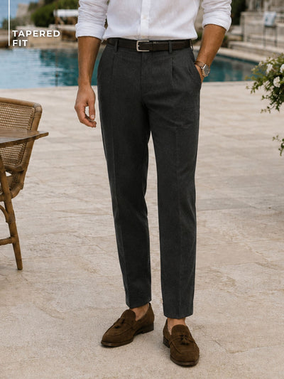 Tapered Fit Pleated Trousers