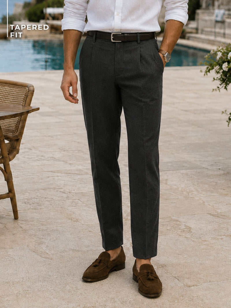 Tapered Fit Pleated Trousers
