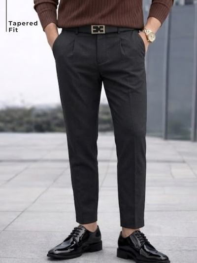 Tapered Fit Pleated Trousers