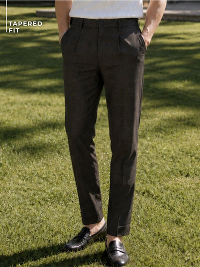 Tapered Fit Pleated Trousers