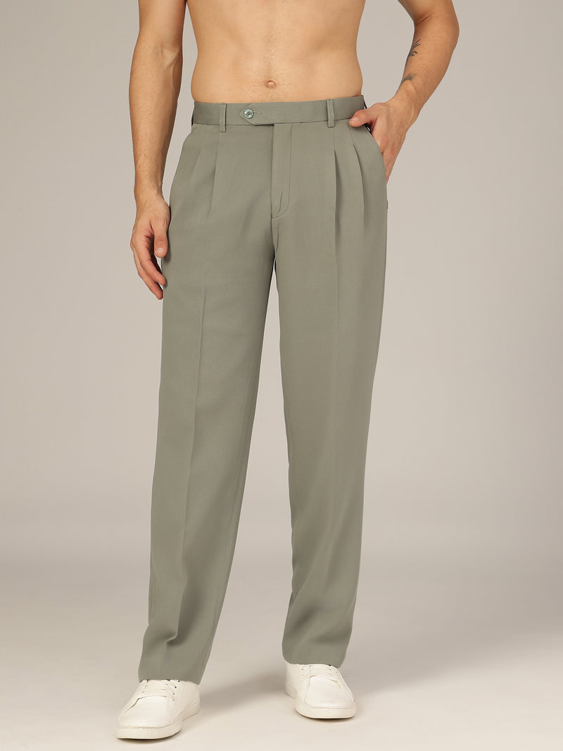 Olive Green : Double Pleated Korean Trouser