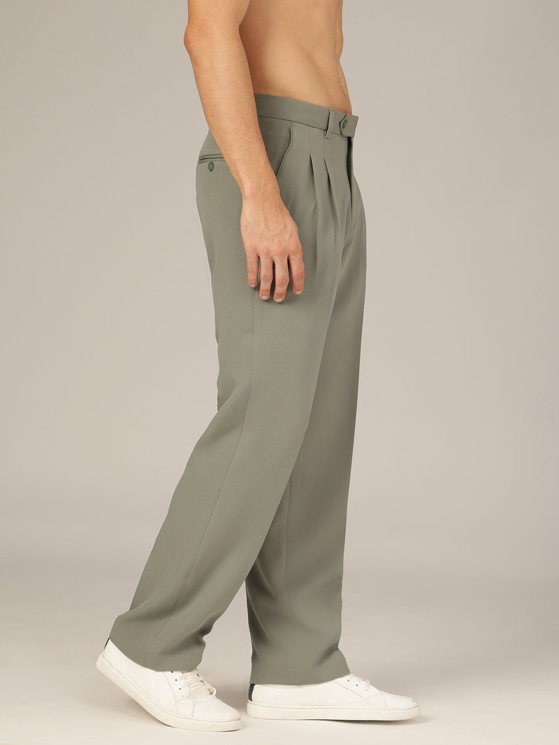 Olive Green : Double Pleated Korean Trouser