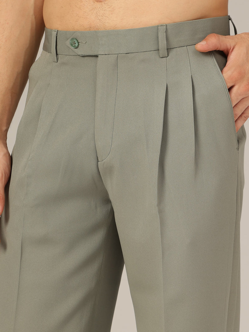 Olive Green : Double Pleated Korean Trouser