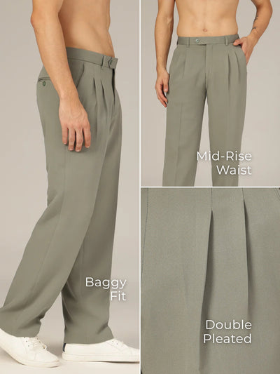 Olive Green : Double Pleated Korean Trouser