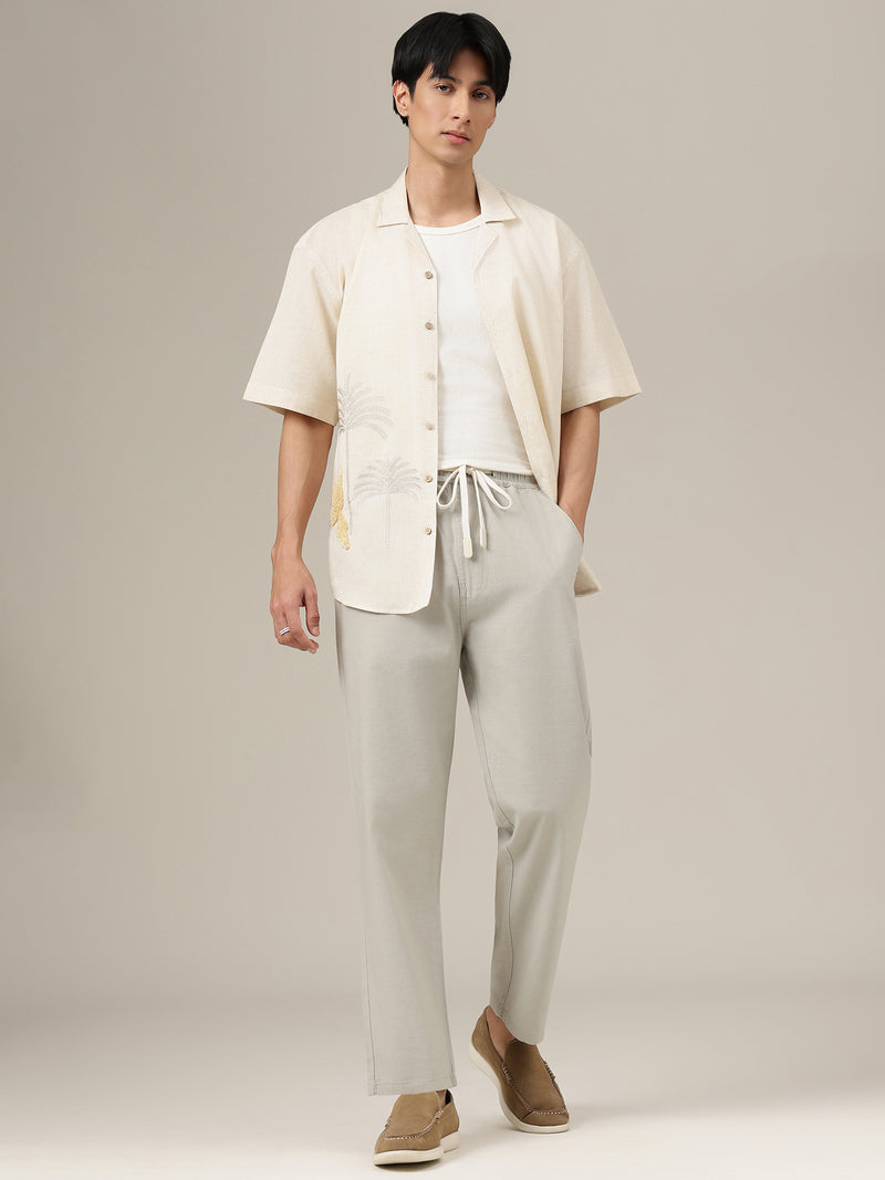 Light Grey Linen Casual Trouser