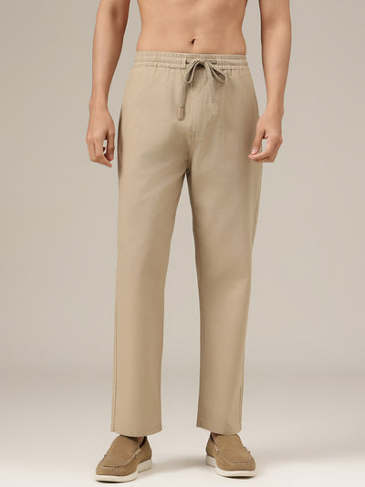 Beige Linen Casual Trouser