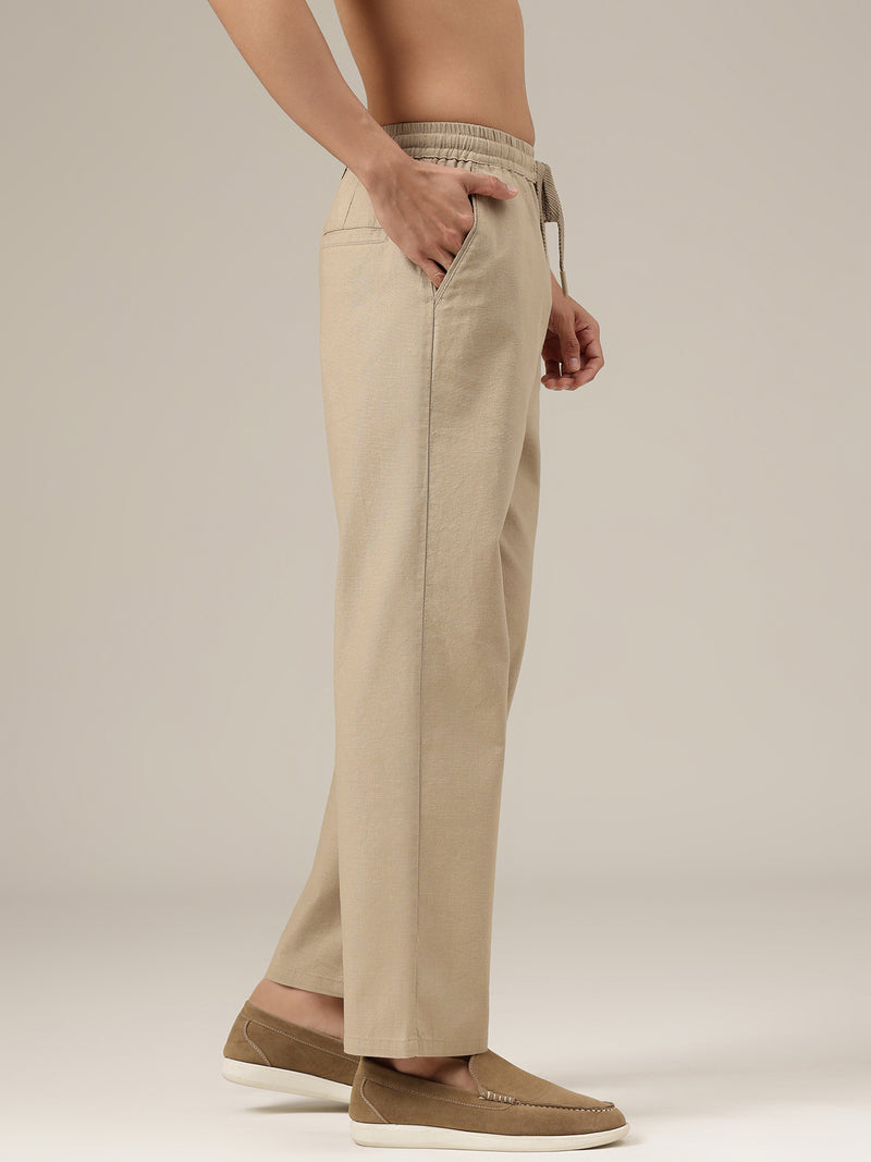 Beige Linen Casual Trouser