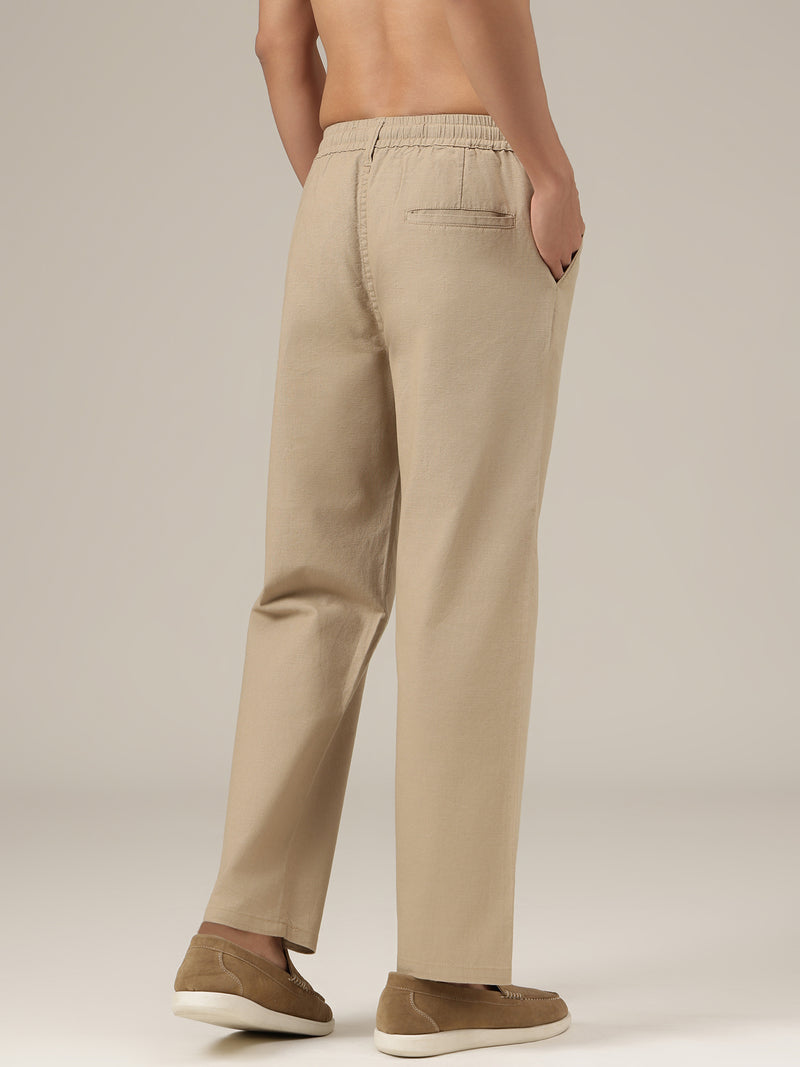 Beige Linen Casual Trouser
