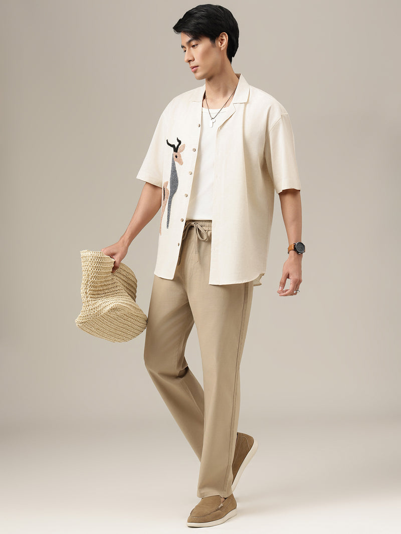 Beige Linen Casual Trouser
