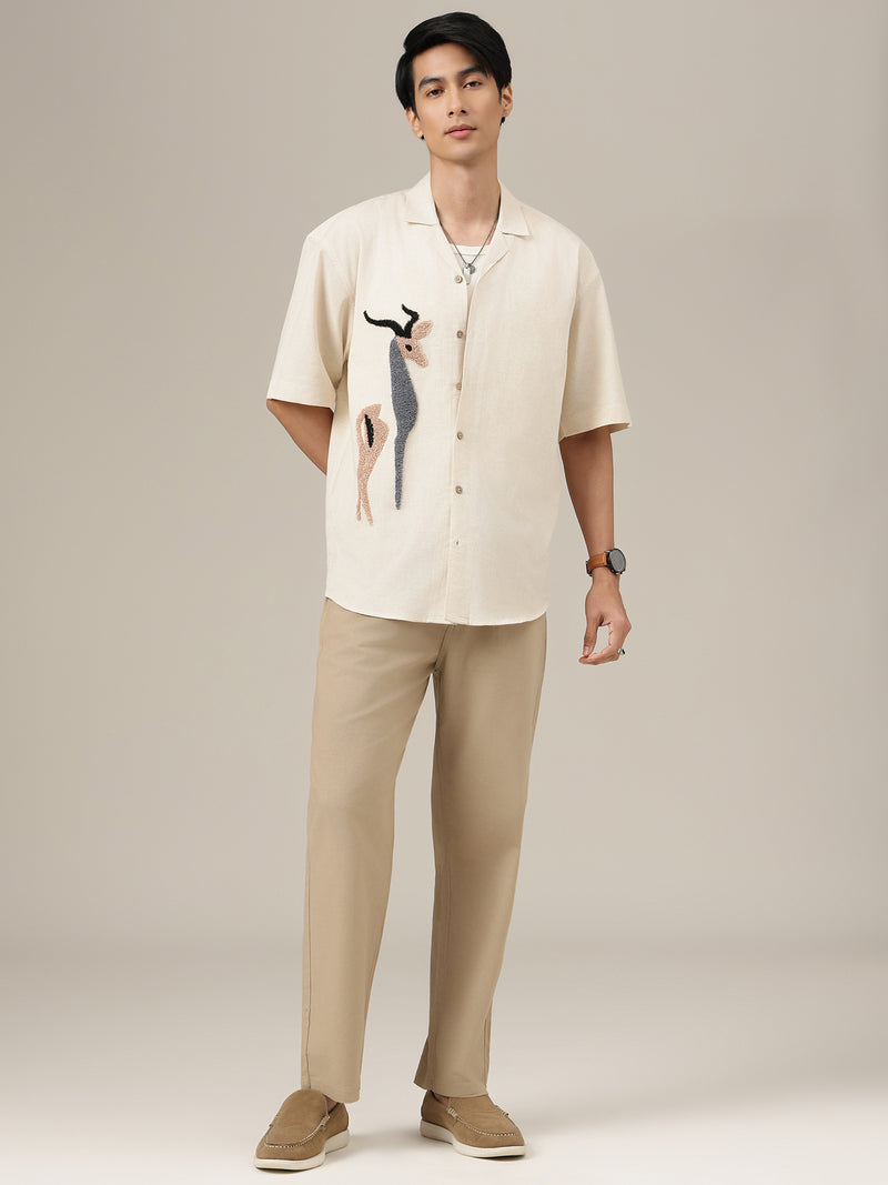 Beige Linen Casual Trouser