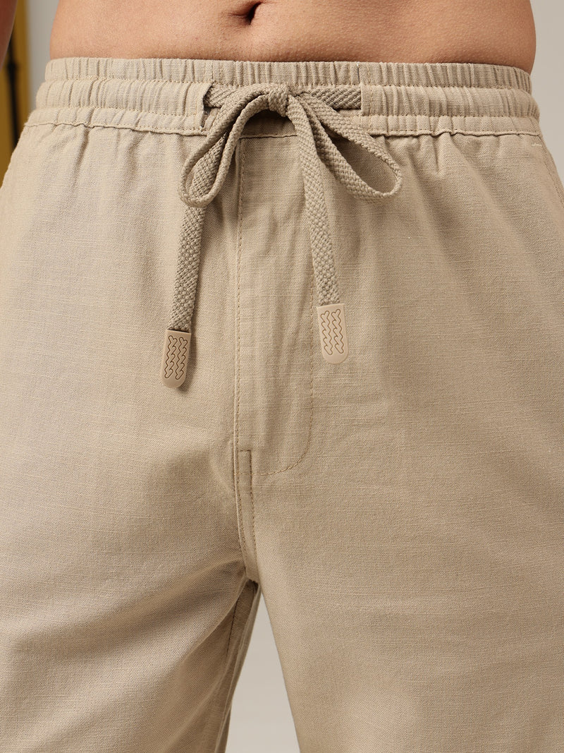 Beige Linen Casual Trouser