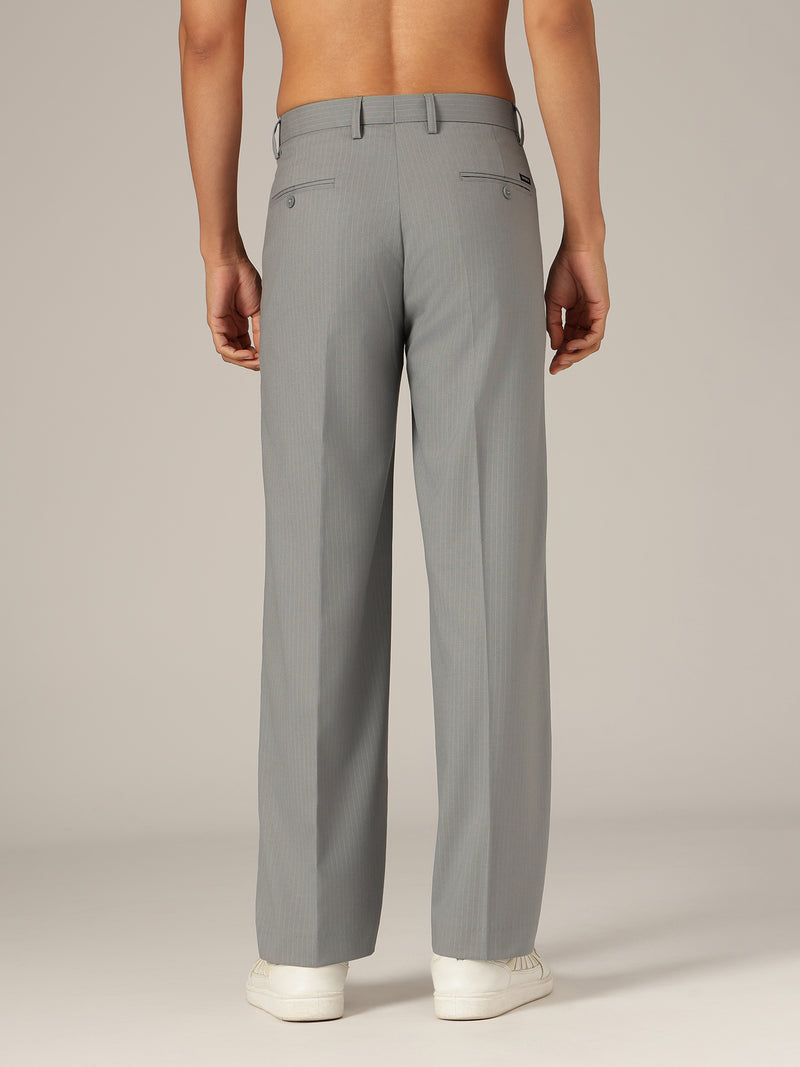 Grey: Striped Baggy Fit Korean Trouser