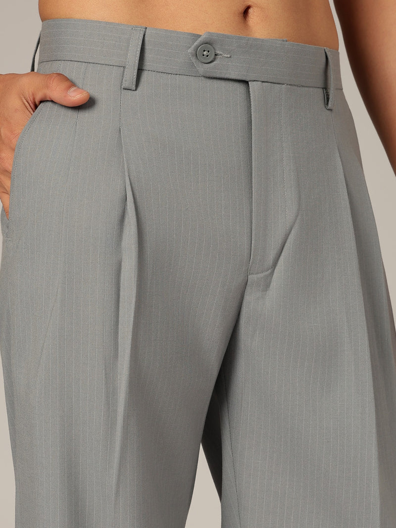 Grey: Striped Baggy Fit Korean Trouser