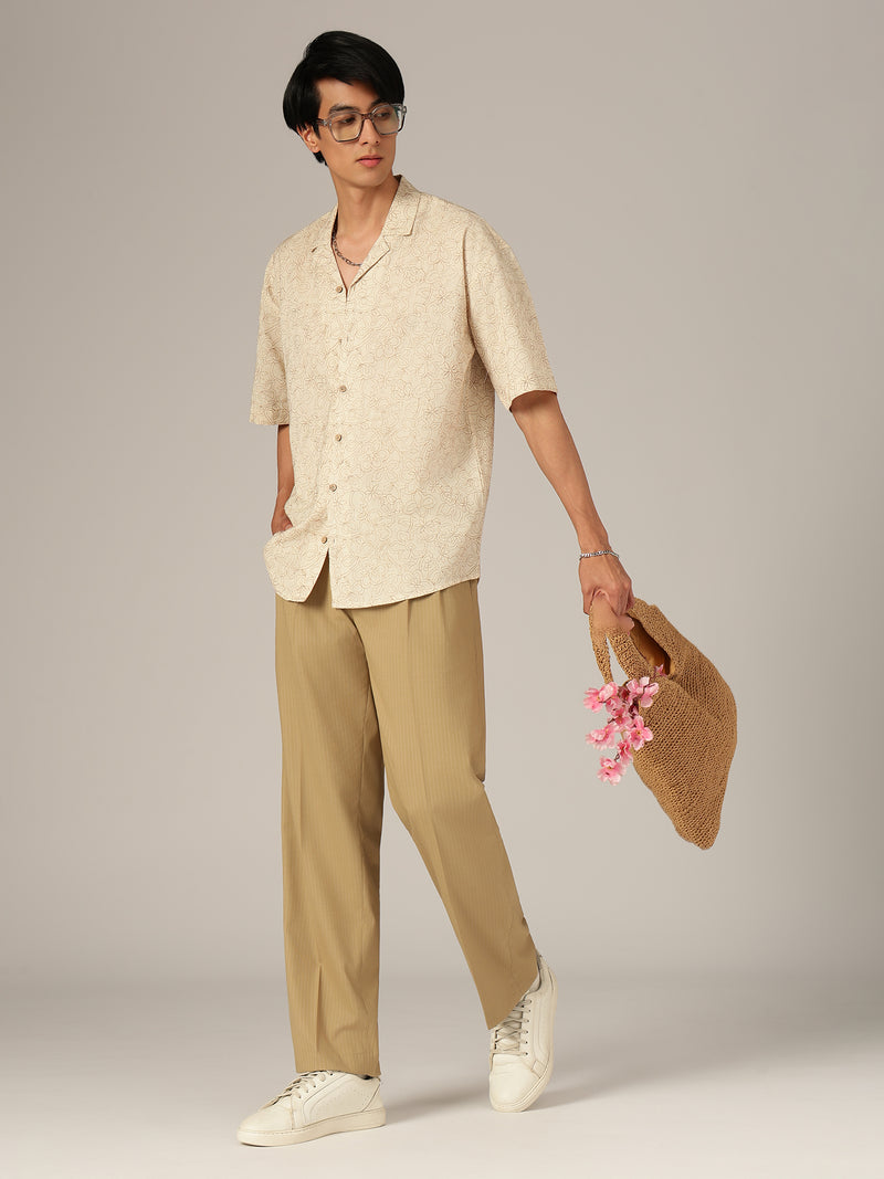 Beige: Striped Baggy Fit Korean Trouser