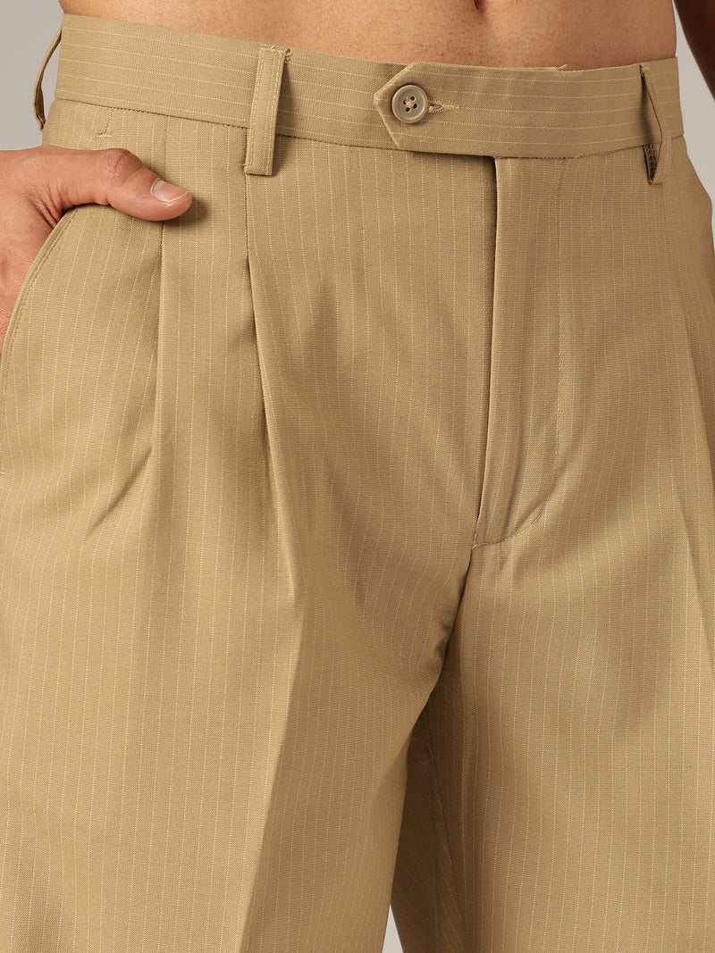 Beige: Striped Baggy Fit Korean Trouser