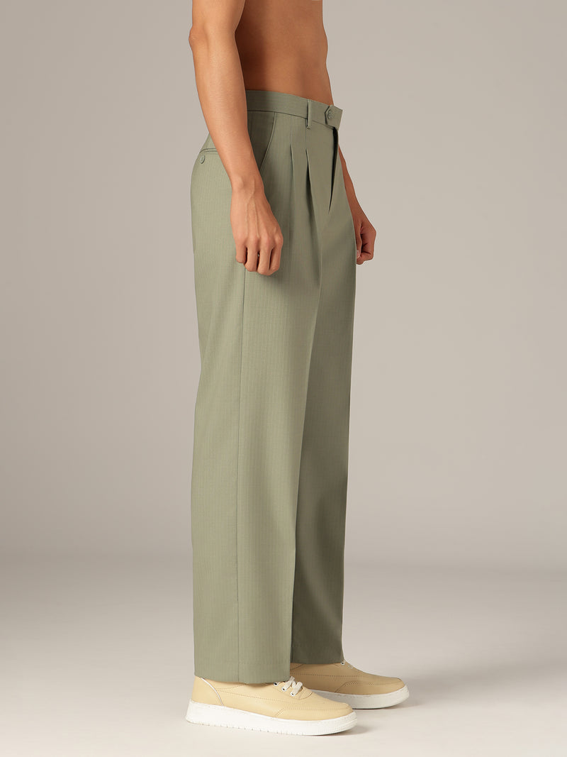 Green: Striped Baggy Fit Korean Trouser