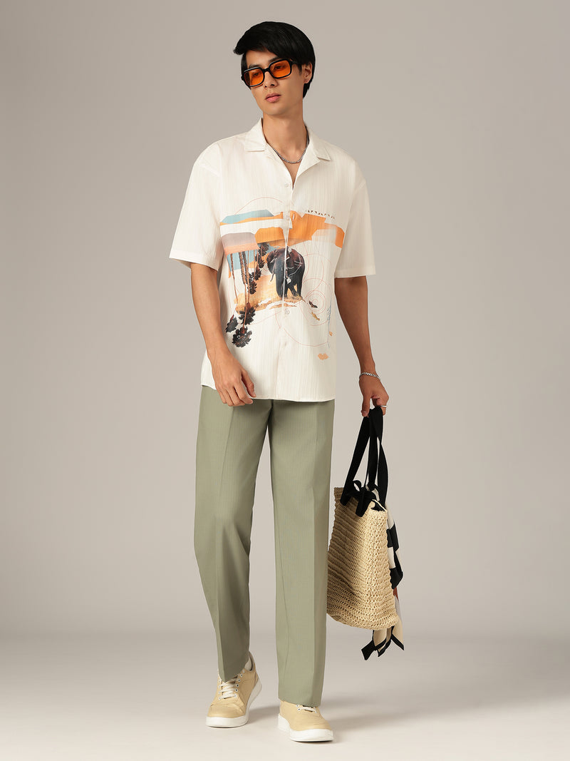 Green: Striped Baggy Fit Korean Trouser