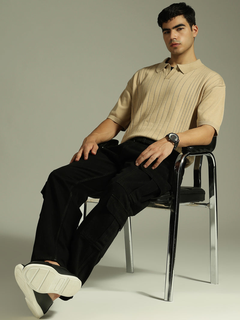Beige: Relaxed Semi Sheer Polo T-Shirt