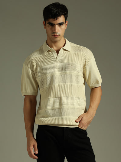 Cream: Relaxed Semi Sheer Polo T-Shirt