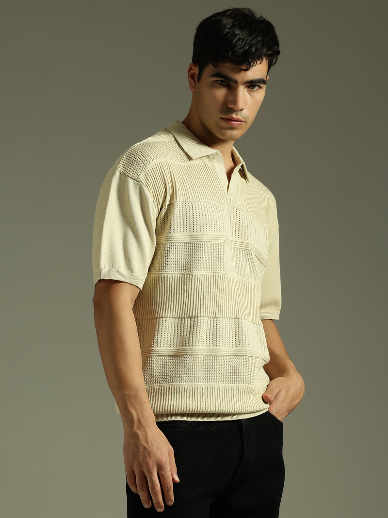 Cream: Relaxed Semi Sheer Polo T-Shirt