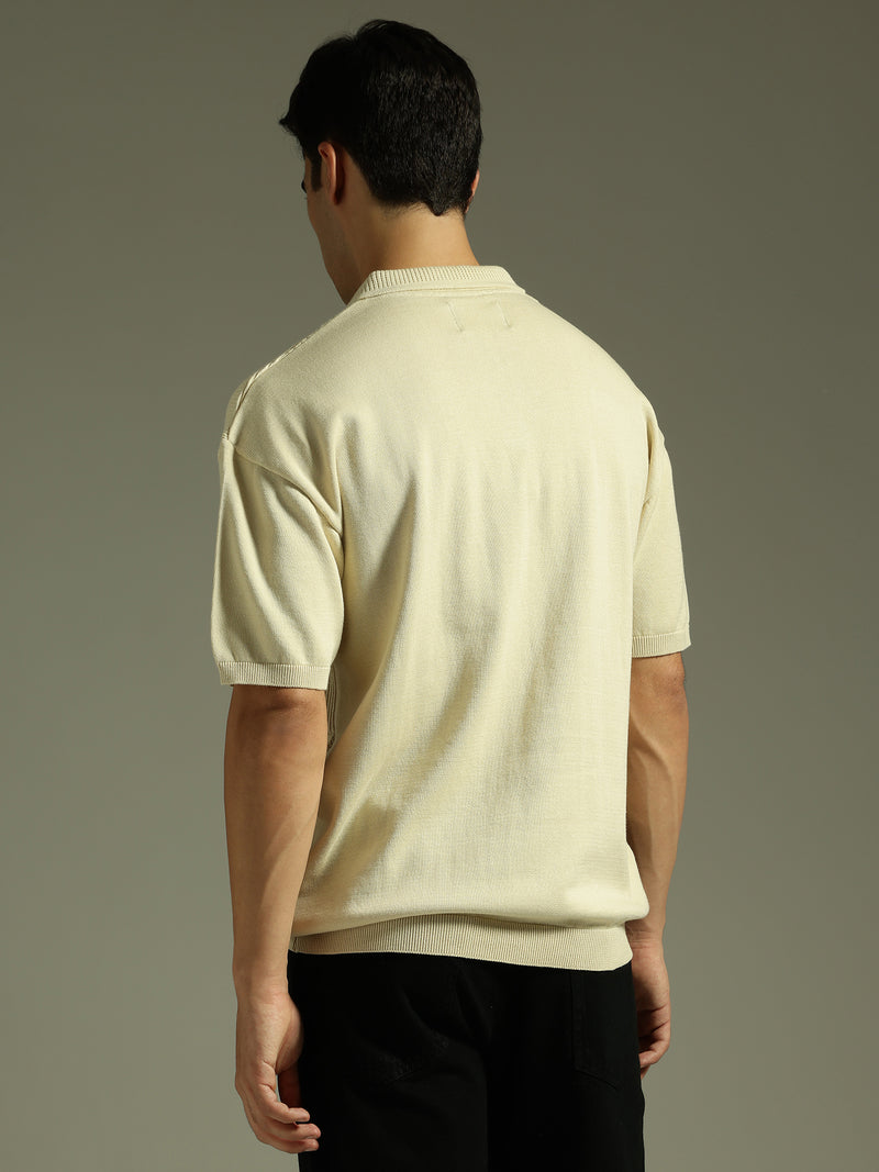 Cream: Relaxed Semi Sheer Polo T-Shirt