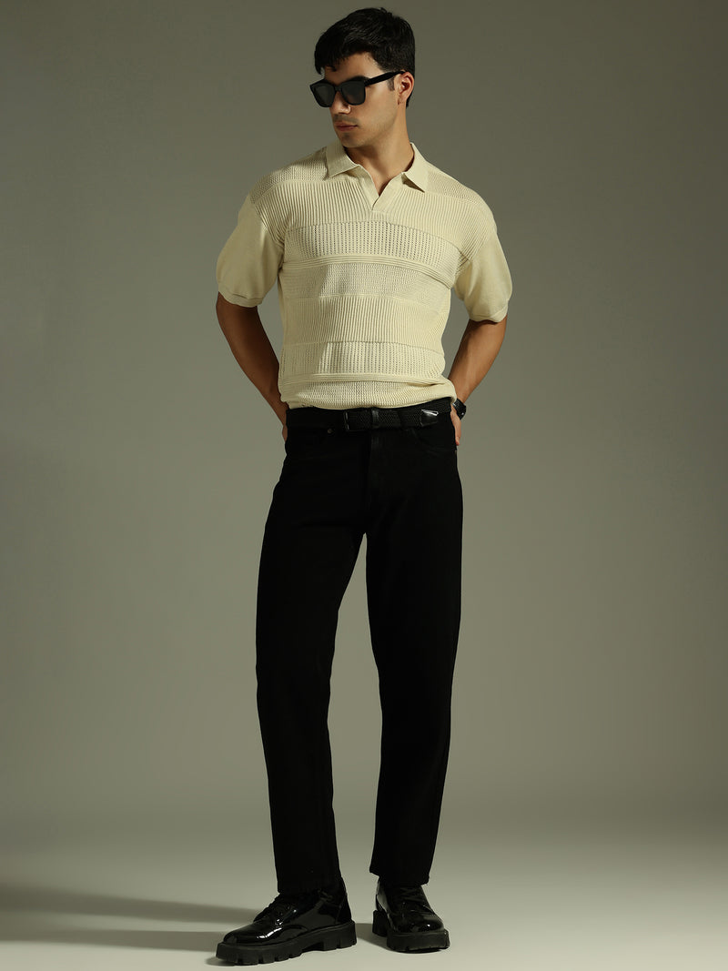 Cream: Relaxed Semi Sheer Polo T-Shirt
