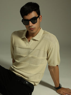 Cream: Relaxed Semi Sheer Polo T-Shirt