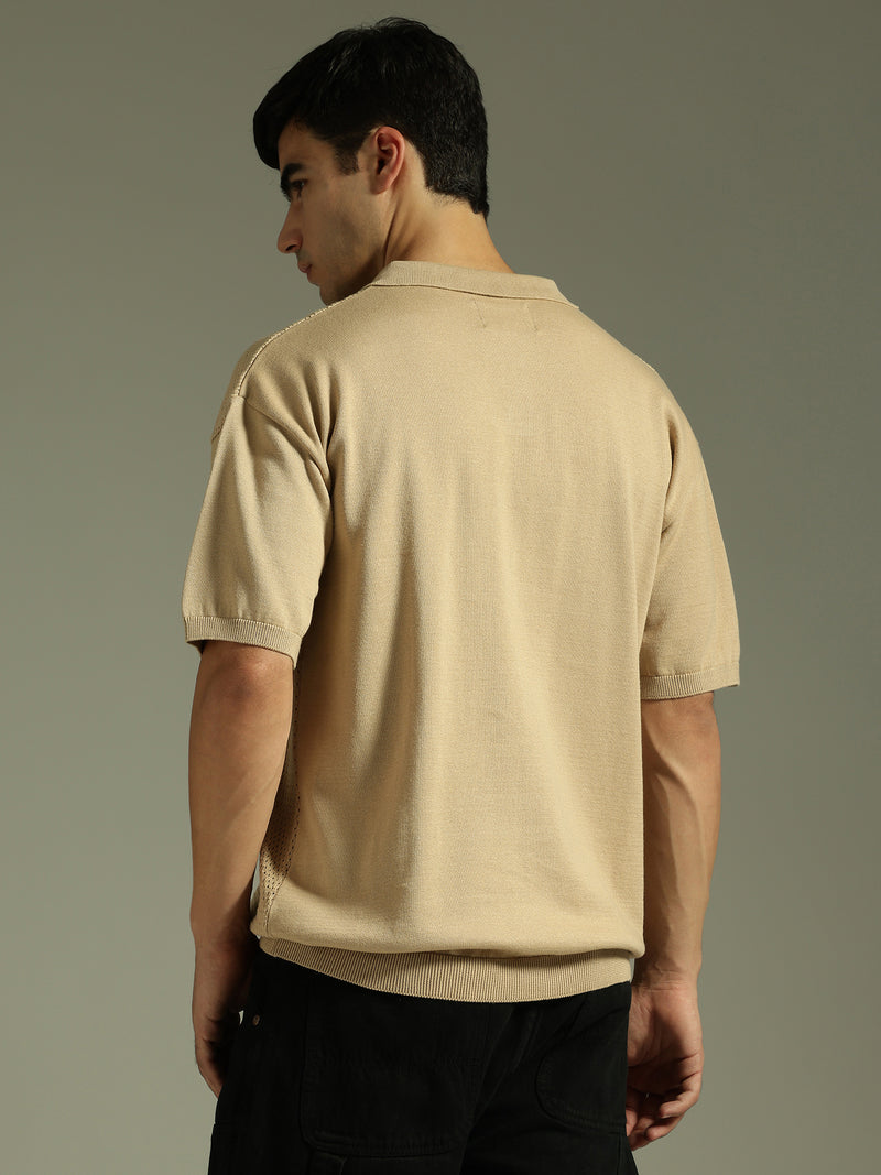 Light Brown: Relaxed Semi Sheer Polo T-Shirt