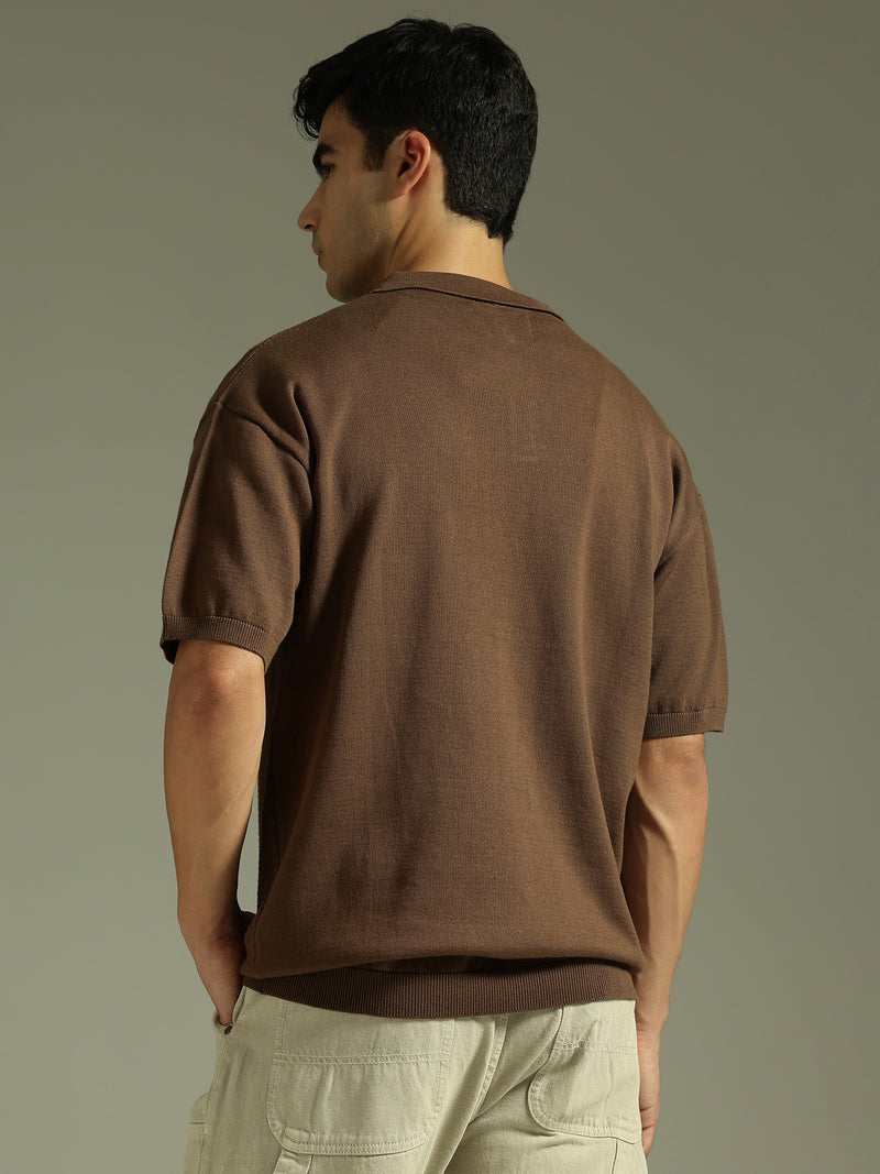 Choco Grey: Relaxed Semi Sheer Polo T-Shirt