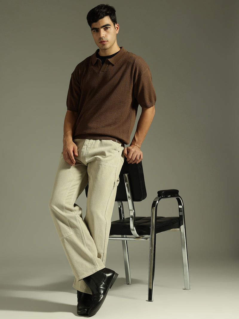 Choco Grey: Relaxed Semi Sheer Polo T-Shirt