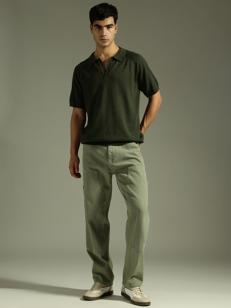 Olive: Relaxed Raglan Sleeves Polo T-Shirt