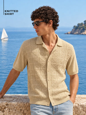 Beige Textured Knit Shirt