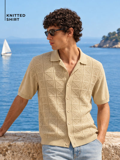 Beige Textured Knit Shirt