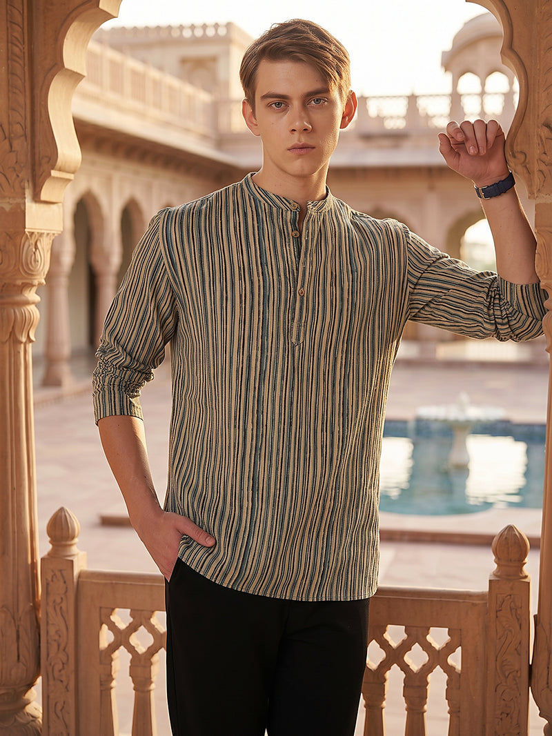 Retro Striped Cotton Kurta