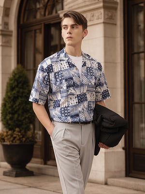 Blue Patchwork Resort Shirt