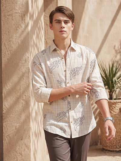 Embroidered & Check Oversized Shirt