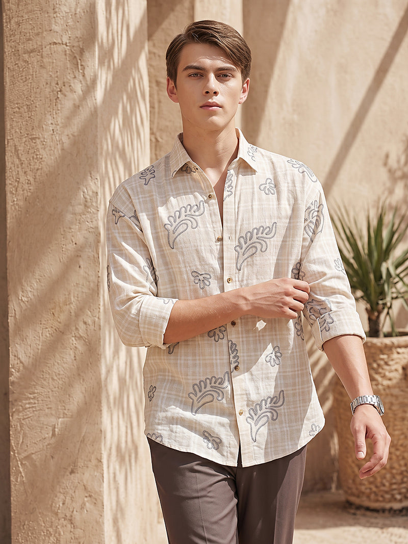 Embroidered & Check Oversized Shirt